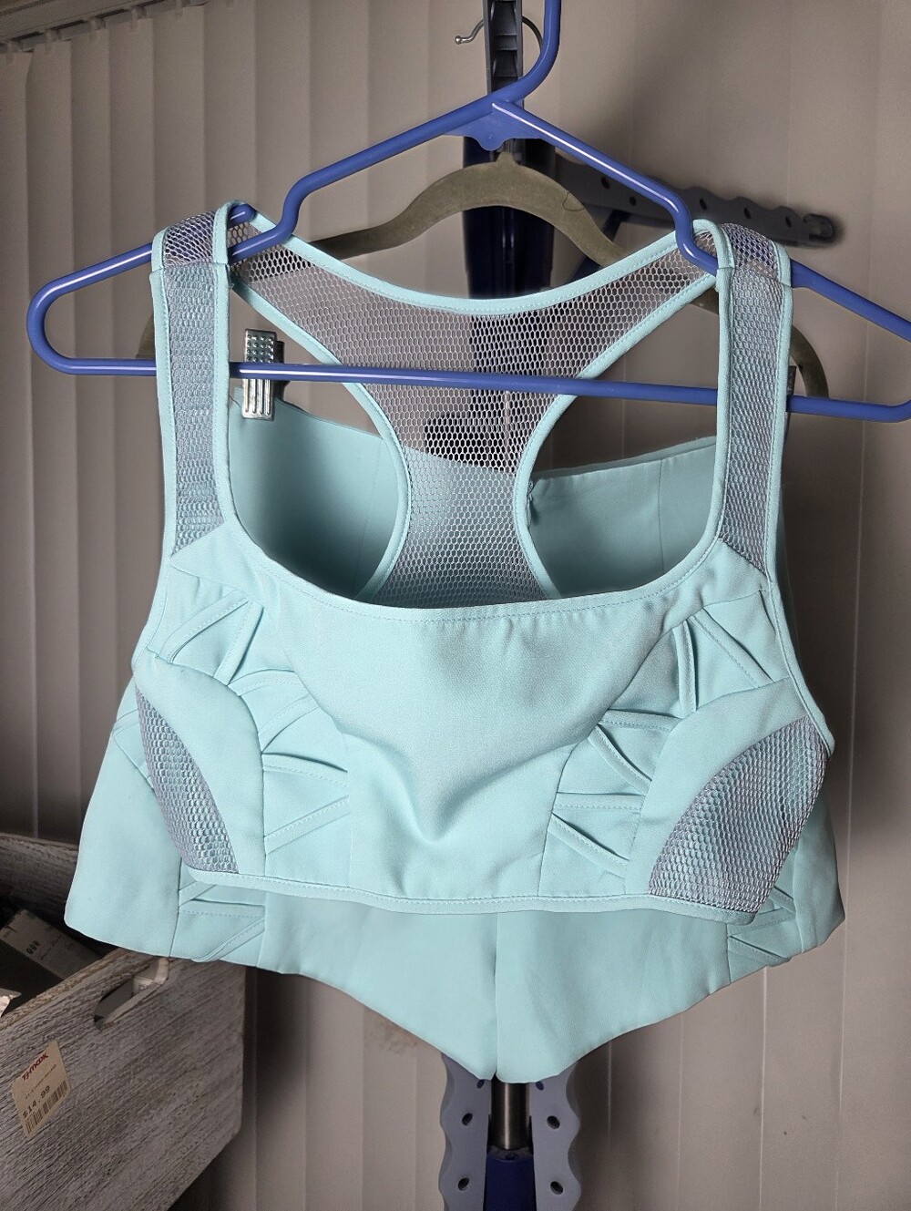 ELIYA THE LABEL Mint Blue Mesh Crop Top Structured Pleated Bustier READ